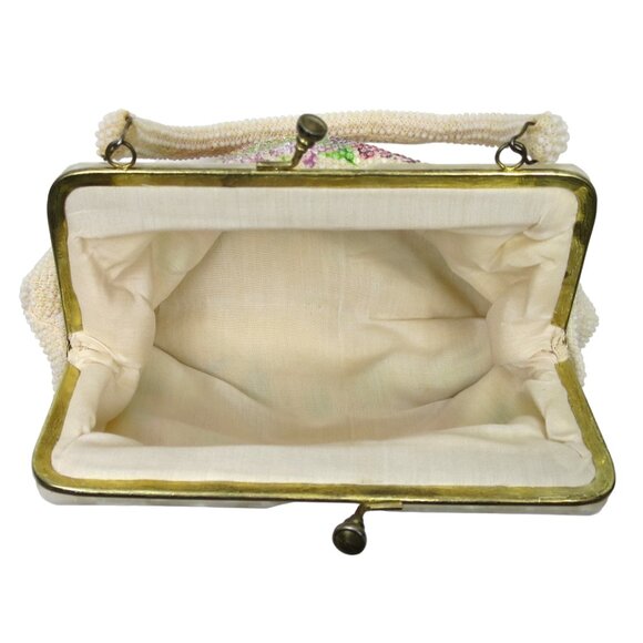 Vtg 1960s Mid Century Floral Beaded & Lucite Trim Handbag - Picture 5 of 6
